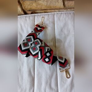 Geometric Patterned Crossbody Strap with Gold Hardware